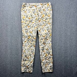 Zara Basic Pants Womens 4 Yellow Leaf Print Slim Ankle Chino Trousers Cotton